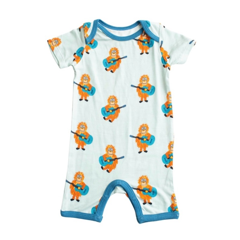 NWT Bestaroo Guitar Gorillas Short Sleeve Modal Shortie Romper in Blue 12-18M